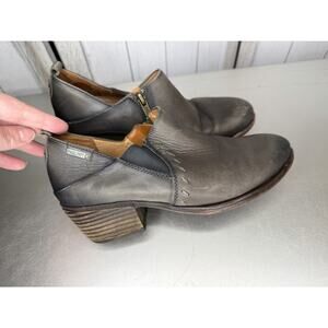 Pikolinos Baqueira Gray Leather Women's Western Ankle Boots Shoes Size 37 6.5/7